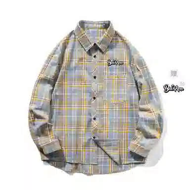 大卫贝肯 美式高街复古学院风基础款格子条纹设计潮牌痞帅高级感外套翻领垂感百搭宽松落肩长袖衬衫 男女同款