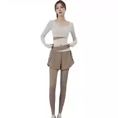 欧迪芬 拼色加长瑜伽服高领修身显瘦舒适百搭紧身防走光裸感健身上衣速干裸感带胸垫高强度防下垂长袖女无痕裸感运动背心 女款