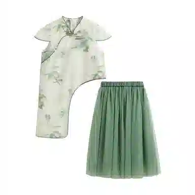 儿童款 【新中式国风】英氏 不规则下摆旗袍网纱半身裙汉服裙装套装