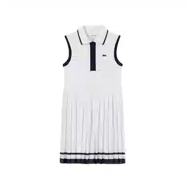 Lacoste SS25 Sleeveless Dress White Navy Trim