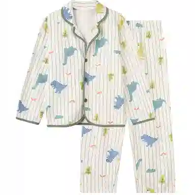 红豆 童装 纯棉单排扣长袖上衣松紧腰长裤睡衣套装 儿童款
