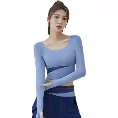 欧迪芬 拼色加长瑜伽服高领修身显瘦舒适百搭紧身防走光裸感健身上衣速干裸感带胸垫高强度防下垂长袖女无痕裸感运动背心 女款