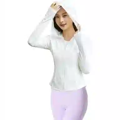 欧迪芬 修身连帽春夏冰丝防晒服凉感短款显瘦外套微喇叭裤两件套速干时尚运动风轻盈舒适感防晒衣透气性好时尚设计显瘦效果健身套装 女款