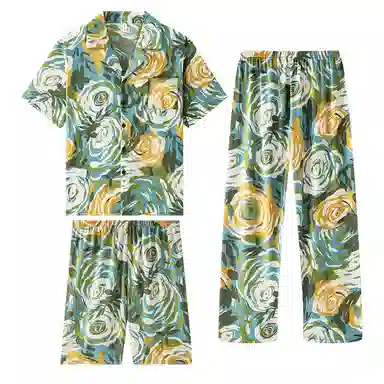 兰缪 薄款冰丝短袖长裤家居服夏季睡衣套装 男款