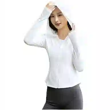 欧迪芬 修身连帽春夏冰丝防晒服凉感短款显瘦外套微喇叭裤两件套速干时尚运动风轻盈舒适感防晒衣透气性好时尚设计显瘦效果健身套装 女款