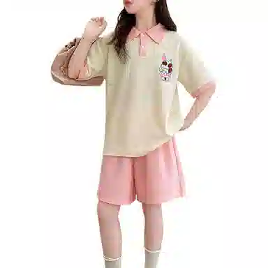 大童 浪莎 时尚舒适透气休闲运动套装 杏色