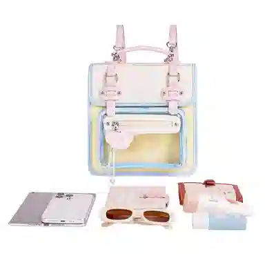 米菲清新学院风英伦剑桥多巴胺撞色少女透明展示层痛包手提单肩斜挎双肩包一包多背