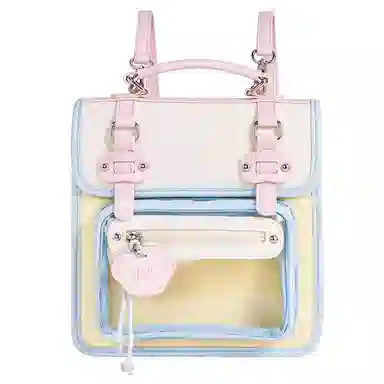 米菲清新学院风英伦剑桥多巴胺撞色少女透明展示层痛包手提单肩斜挎双肩包一包多背