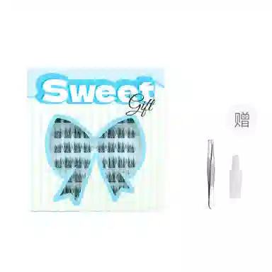 酷乐丝 胶水款羽扇双子星假睫毛 单簇交叉款 浓密黑梗仿真舒适