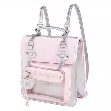 米菲清新学院风英伦剑桥多巴胺撞色少女透明展示层痛包手提单肩斜挎双肩包一包多背