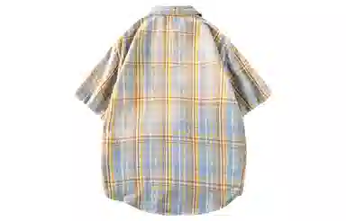 王者荣耀 标语款 美式复古格子宽松休闲舒适高街少年感高颜值百搭时尚潮流翻领纽扣短袖衬衫 男女同款