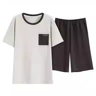 细舍 休闲大码薄款家居服夏天睡衣套装 男款