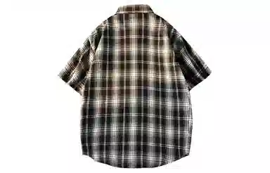 王者荣耀 标语款 美式复古格子宽松休闲舒适高街少年感高颜值百搭时尚潮流翻领纽扣短袖衬衫 男女同款