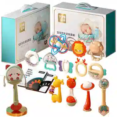 益米 婴儿安抚套装 牙胶摇铃 满月礼盒 早教益智玩具