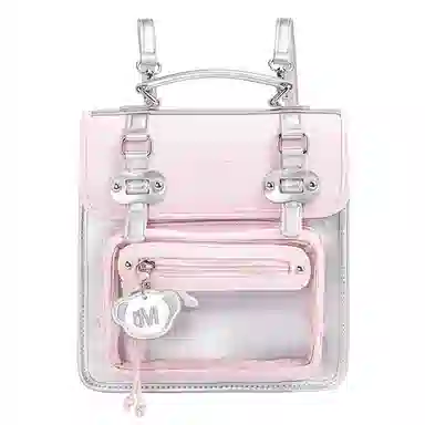 米菲清新学院风英伦剑桥多巴胺撞色少女透明展示层痛包手提单肩斜挎双肩包一包多背