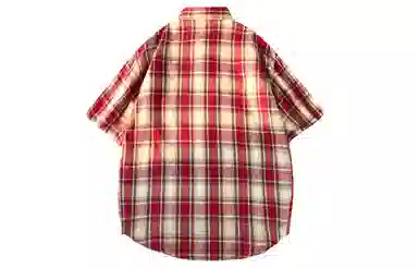 王者荣耀 标语款 美式复古格子宽松休闲舒适高街少年感高颜值百搭时尚潮流翻领纽扣短袖衬衫 男女同款