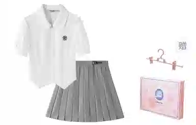 东鲸岁时记 学院风刺绣翻领双拉链短袖衬衫百褶裙制服 女款 礼盒装