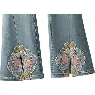 丝柏舍 简约高腰修身喇叭牛仔裤 女款 浅蓝色