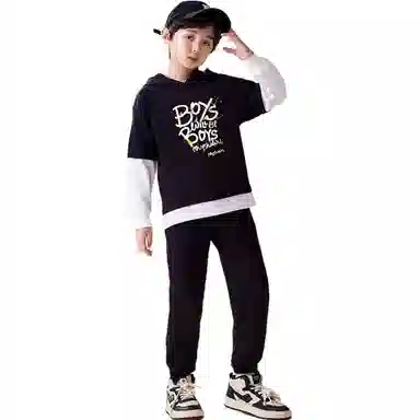 木木屋 时尚柔软亲肤洋气个性潮流休闲运动套装 黑色青少年