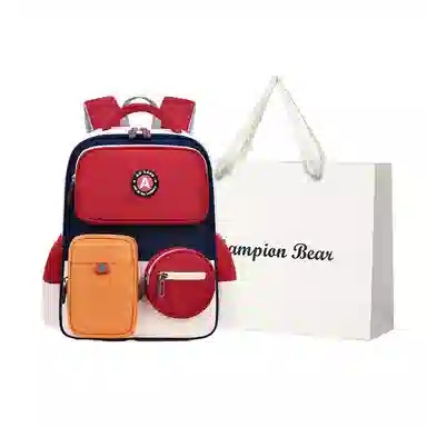 冠军小熊 减负轻便拼色 斜纹布 学生包 大号 儿童款 粉色/红色/绿色