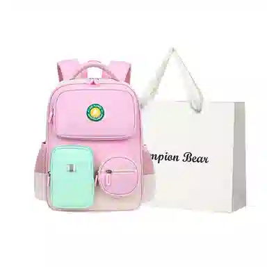 冠军小熊 减负轻便拼色 斜纹布 学生包 大号 儿童款 粉色/红色/绿色