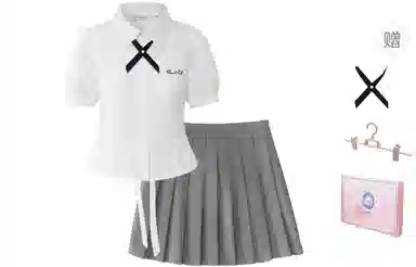 东鲸岁时记 学院风刺绣翻领双拉链短袖衬衫百褶裙制服 女款 礼盒装