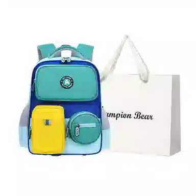 冠军小熊 减负轻便拼色 斜纹布 学生包 大号 儿童款 粉色/红色/绿色