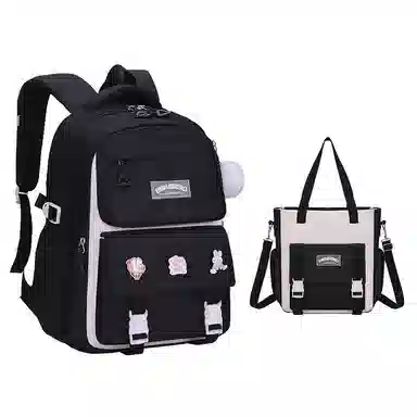 芭菲尼 高颜值减压减负初高中小学生防泼水护脊休闲大容量多隔层旅行学院百搭三件套组合 牛津布 书包背包双肩包 常规 儿童款 多色