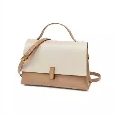 红蜻蜓 简约通勤百搭软皮美拉德风 牛皮拼合成革 单肩斜挎手提包 女款 摩卡棕/咖啡色