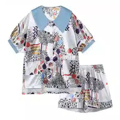 莫代尔 韩版舒适百搭休闲开衫气质透气短袖三分裤居家服可外穿春夏季睡衣套装 女款