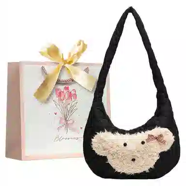 冠军小熊 可爱少女时尚卡通动漫百搭手拎 尼龙 腋下包单肩包 女款 白色/黑色