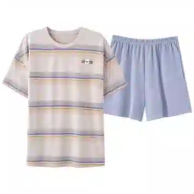 夏芬妍 柔软舒适条纹纯棉圆领家居服休闲舒适短袖时尚可外穿睡衣套装 男女同款