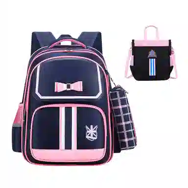 芭菲尼 开学季高颜值多隔层书包年级英伦风护脊减压双肩背包耐磨包包 牛津布 双肩包 儿童款 蓝色/粉色