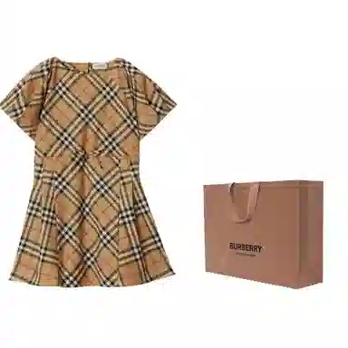 Burberry Pleated Check Stretch Cotton Dress