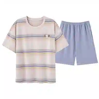 夏芬妍 柔软舒适条纹纯棉圆领家居服休闲舒适短袖时尚可外穿睡衣套装 男女同款