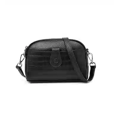 老人头 时尚简约百搭纯色高级质感 牛皮革 单肩斜挎包 女款 黑色