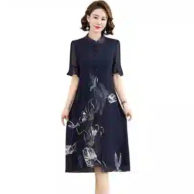 雅鹿 妈妈装宽松舒适时尚短袖连衣裙 女款