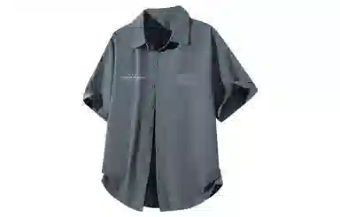 王者荣耀 美式复古纯色柔软亲肤宽松舒适高街痞帅青少年休闲时尚百搭翻领纽扣短袖衬衫 男女同款