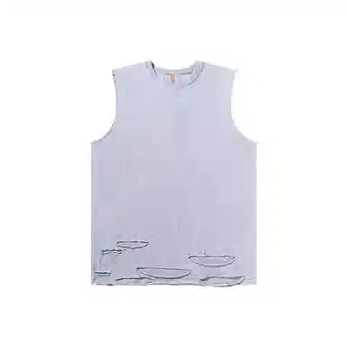 乱步 欧美高街美式纯棉宽松中长款纯色破洞下摆打底衫无袖背心 男女同款