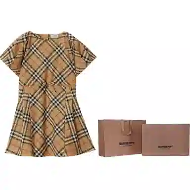 Burberry Pleated Check Stretch Cotton Dress