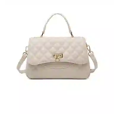 稻草人 百搭时尚小香风菱格链条 聚氨酯 手提包 中号 女款 月光白/子夜黑