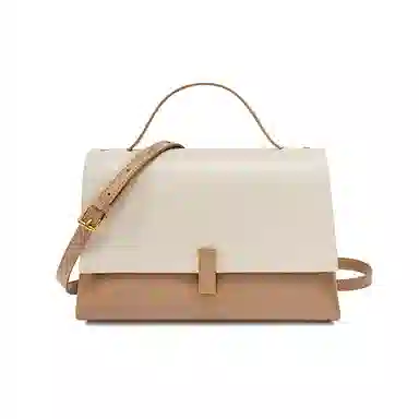 红蜻蜓 简约通勤百搭软皮美拉德风 牛皮拼合成革 单肩斜挎手提包 女款 摩卡棕/咖啡色