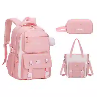 芭菲尼 高颜值减压减负初高中小学生防泼水护脊休闲大容量多隔层旅行学院百搭三件套组合 牛津布 书包背包双肩包 常规 儿童款 多色
