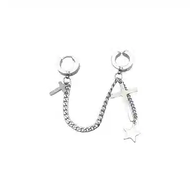 尚先生 小众街头韩版星星时尚个性流苏十字架 钛钢 耳饰 男女同款情侣款