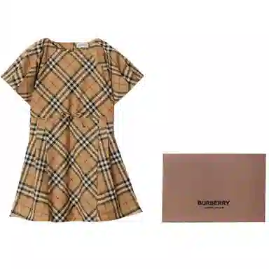 Burberry Pleated Check Stretch Cotton Dress