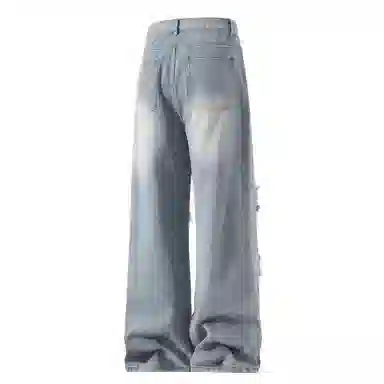 GDRX Vintage Washed Distressed Straight Jeans