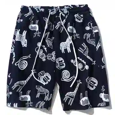 乱步 满印夏季宽松高街运动篮球美式中裤五分裤沙滩裤休闲短裤 男女同款