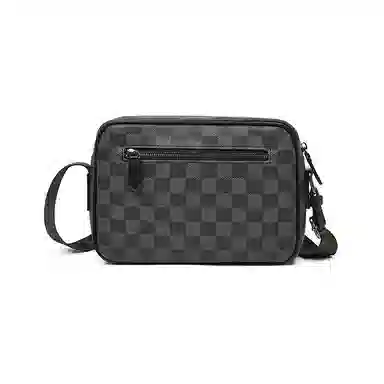 老人头 经典潮流百搭个性通勤格子蓝白条纹 合成革 单肩包 常规 男款 黑色