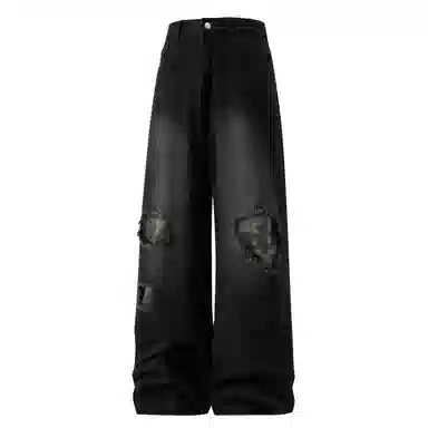 GDRX Vintage Washed Distressed Straight Jeans