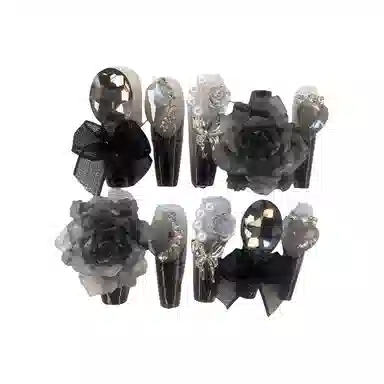 计轩 手工高级蝴蝶重工贴片爆闪  长款暗黑渐变 纯欲 法式山茶花纯玫瑰